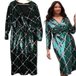ELOQUII Plus Size Fully Sequined Plaid Wrap Holiday Dress Size: 16 |Worn by Loni